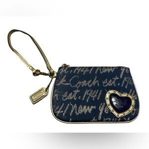 Coach Signature Logo Wristlet Pouch Blue/Silver